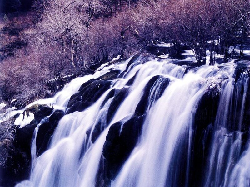 Waterfall in Winter — Blue, Serene, Photograph