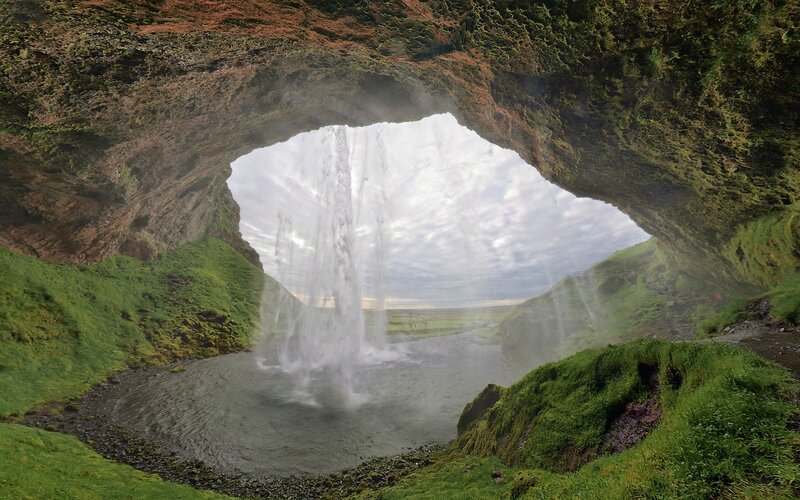 Waterfall inside a cave