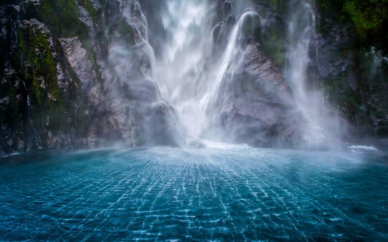 Waterfall into Pool — Blue