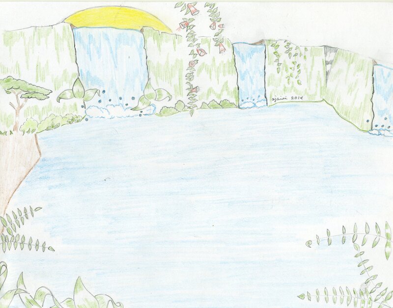 Waterfall Landscape — Blue, Serene