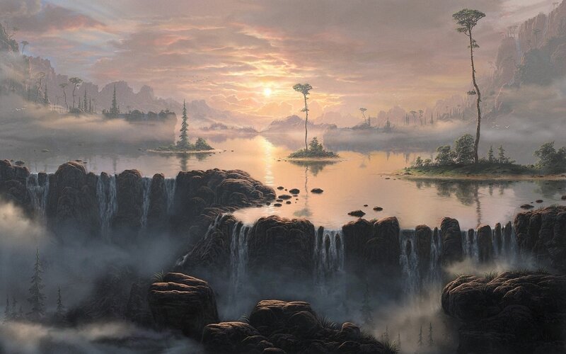 Waterfall Landscape — Orange, Serene
