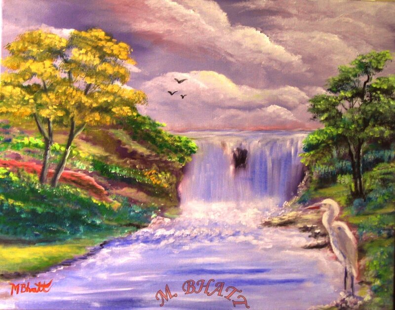 Waterfall landscape painting