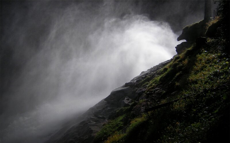 Waterfall mist in a forest