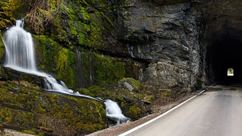 Waterfall Next to Tunnel