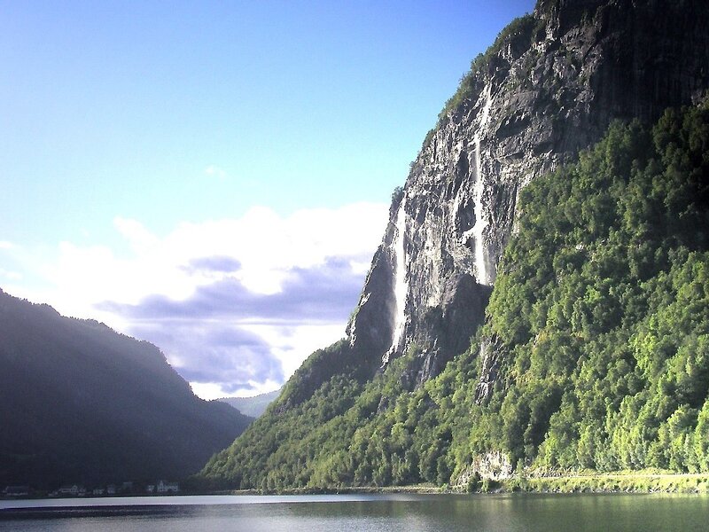 Waterfall on a mountain cliff