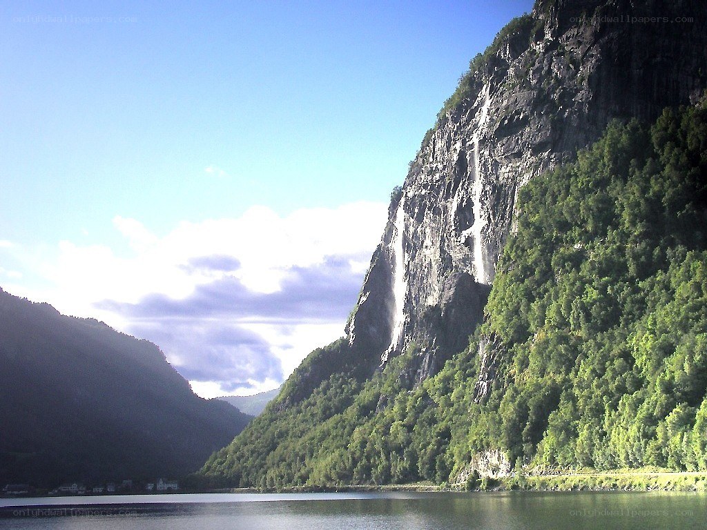 Waterfall on a mountain cliff