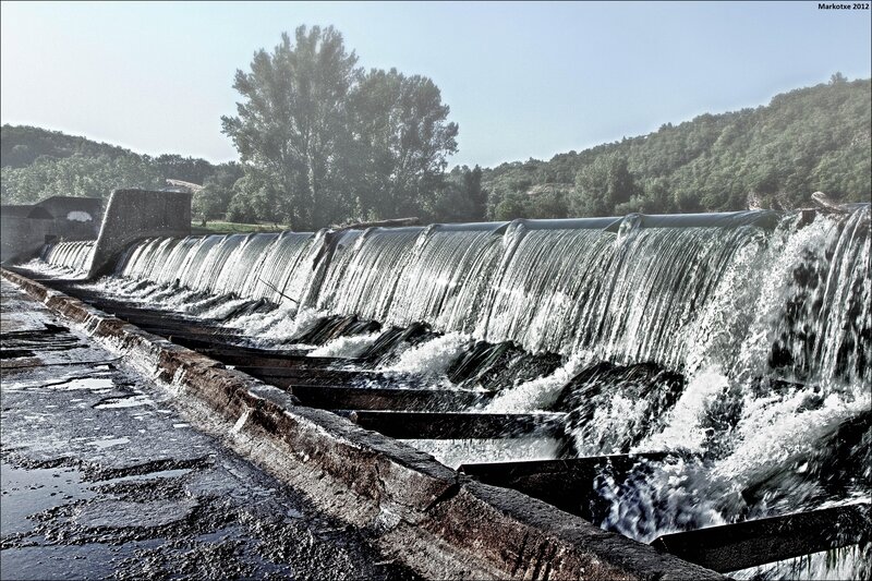 Waterfall on a river dam
