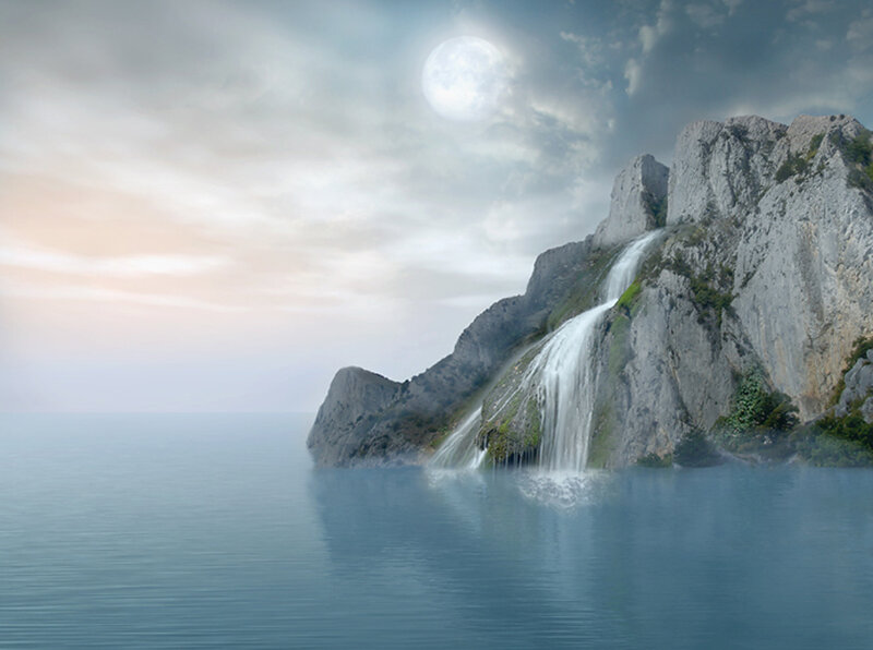 Waterfall on a rocky cliff
