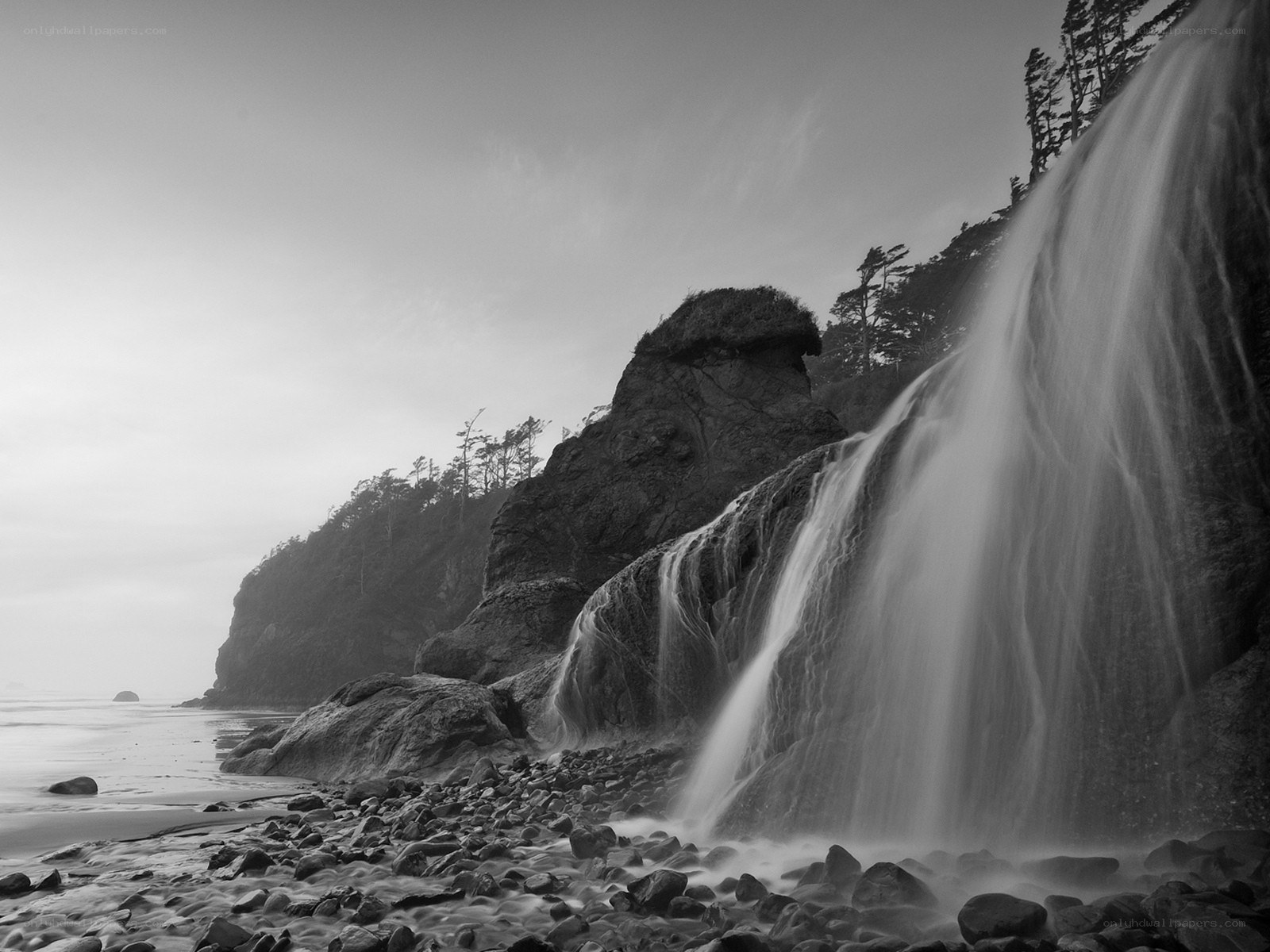 Waterfall on a rocky coast