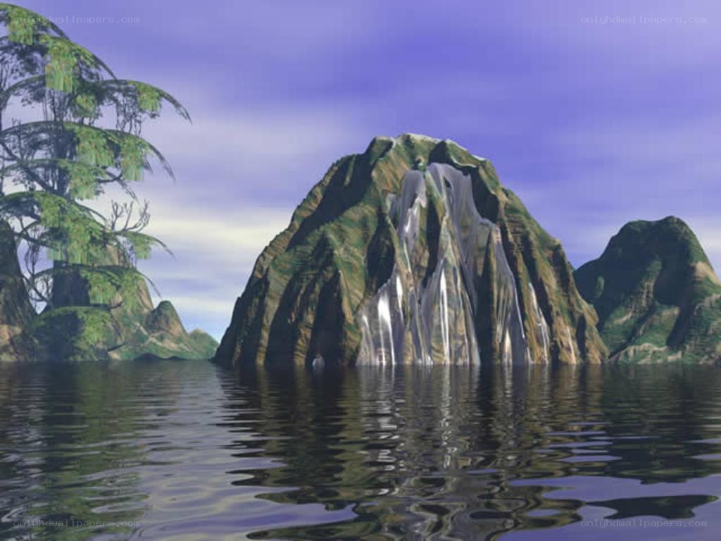 Waterfall on a rocky island