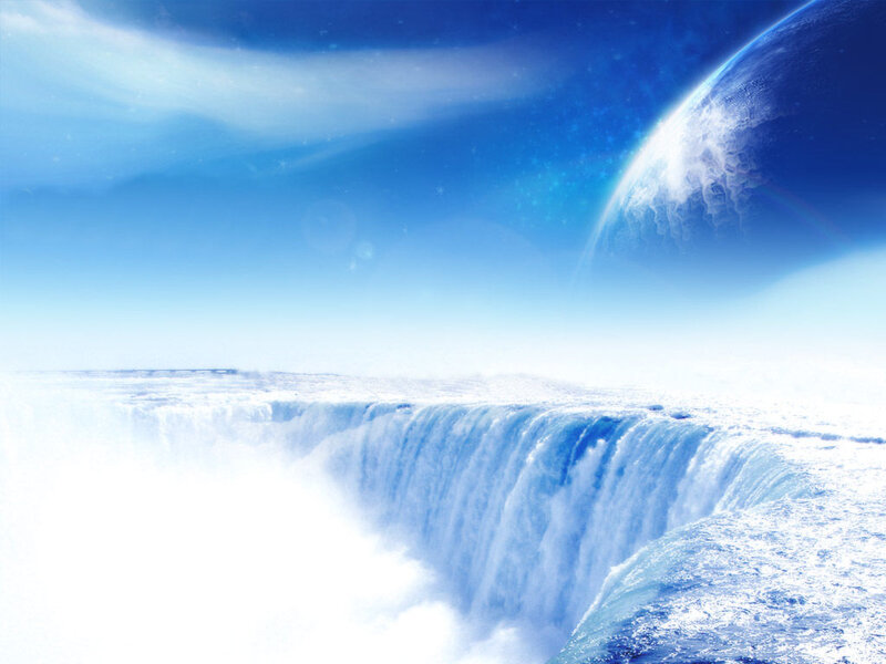 Waterfall on Alien Planet — Blue, Serene, Digital Art