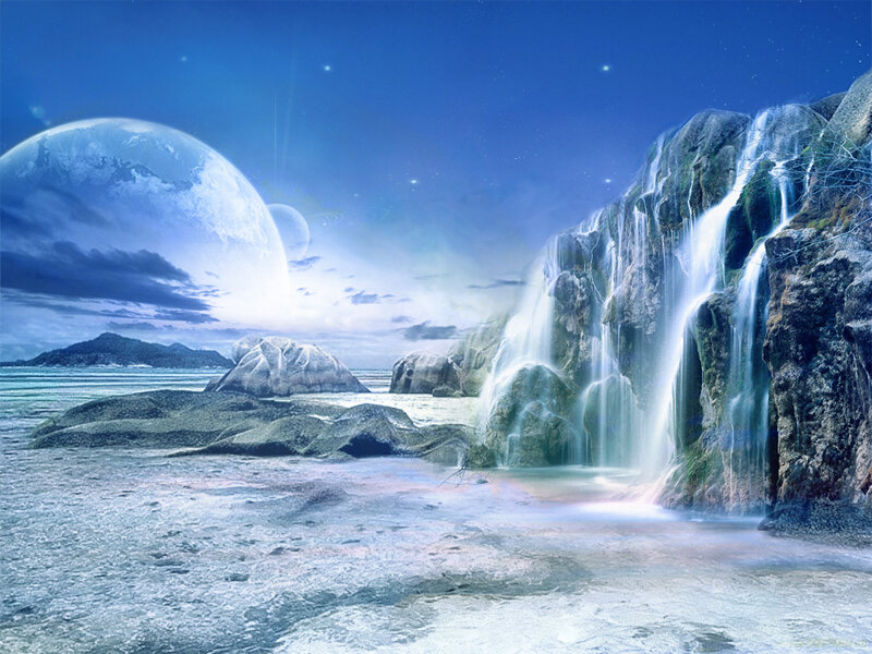 Waterfall on Alien Planet — Blue