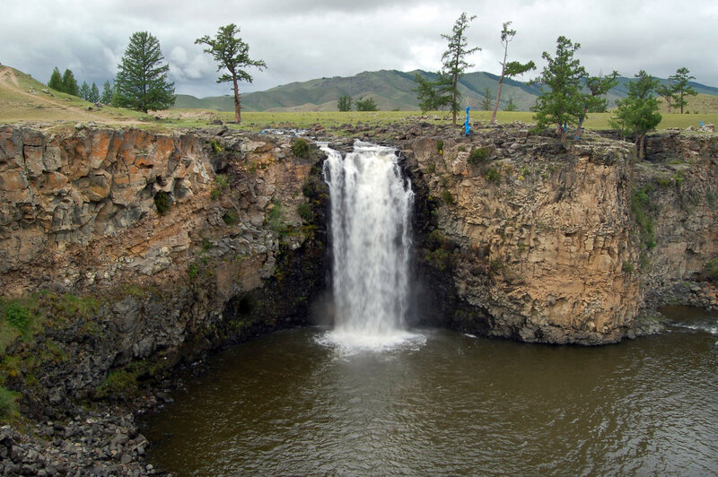 Waterfall on Cliff — Brown