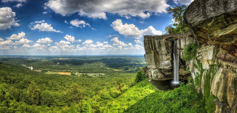 Waterfall on Cliff Edge — Green, Dramatic