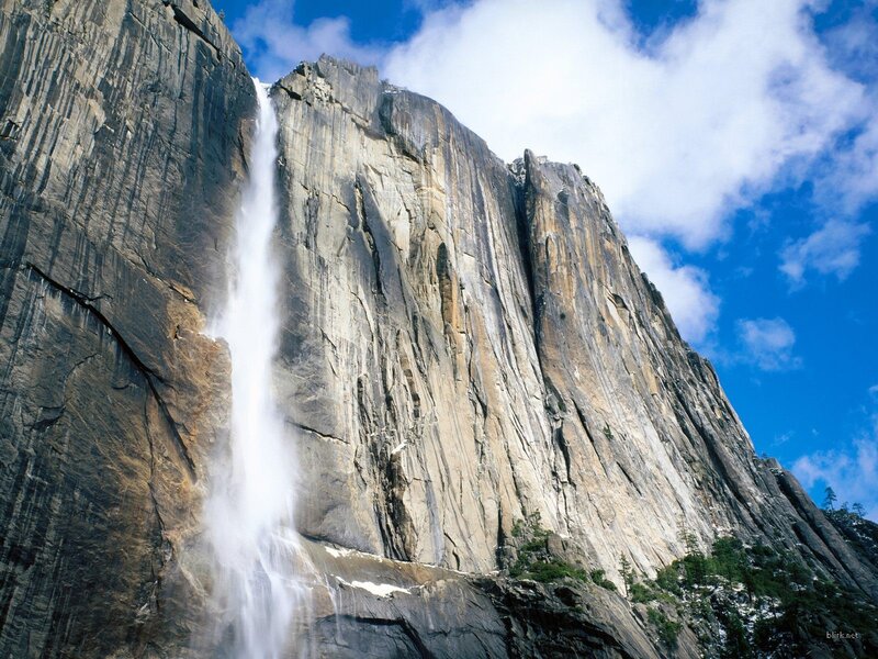Waterfall on Cliff Face — Blue, Dramatic, Afternoon