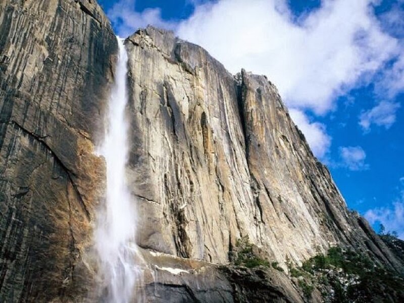 Waterfall on Cliff Face — Blue