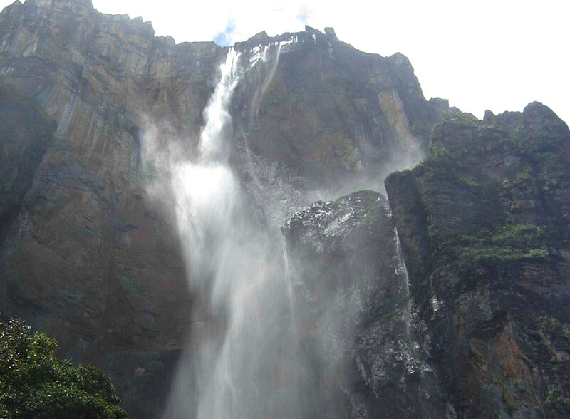 Waterfall on Cliff Face — Gray