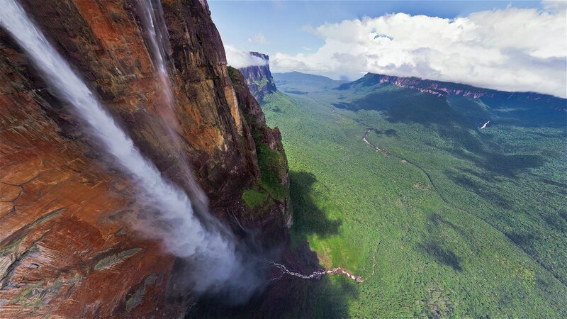 Waterfall on Cliff Face — Green, Dramatic, Afternoon, Photograph, Forest, River