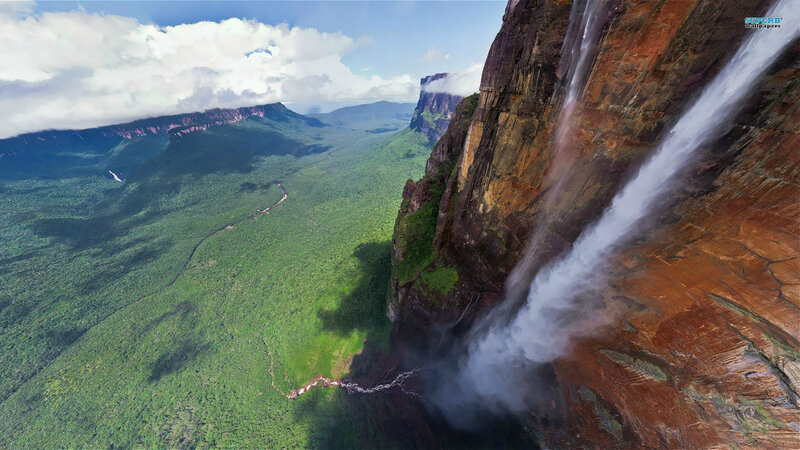 Waterfall on Cliff Face — Green, Dramatic, Afternoon