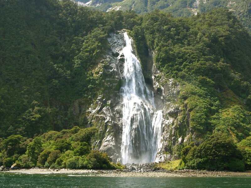 Waterfall on Cliff Face — Green, Natural