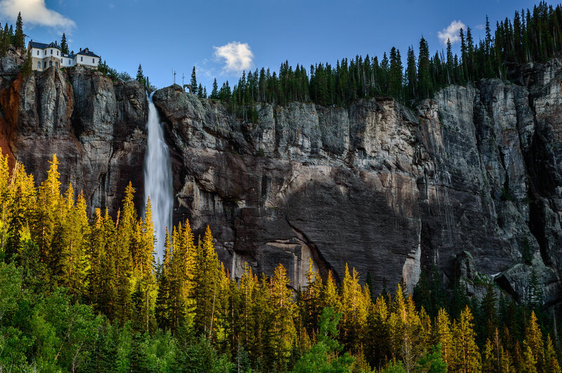 Waterfall on Cliff Face — Green, Serene, Afternoon