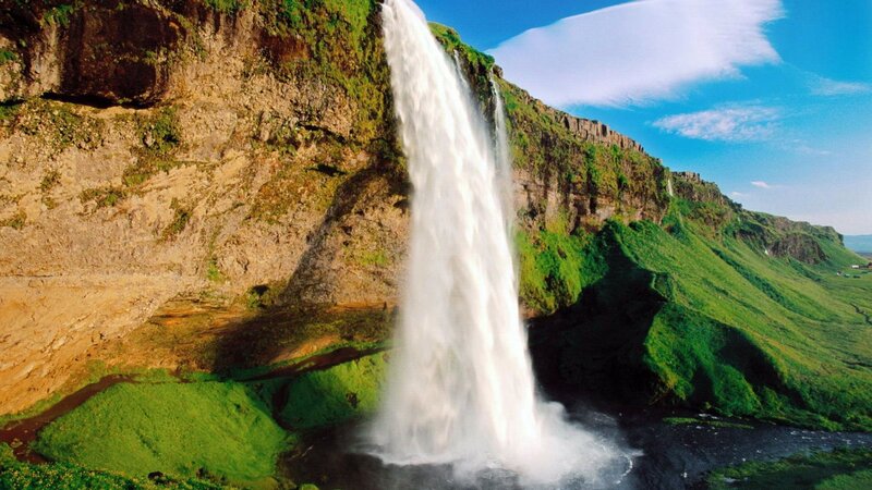 Waterfall on Green Cliff — Afternoon