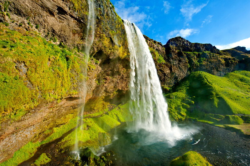 Waterfall on Green Cliff — Dramatic, Afternoon, Photograph, Pool