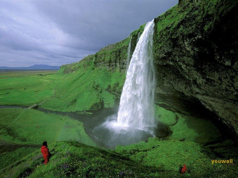 Waterfall on Green Cliff — Dramatic, Afternoon