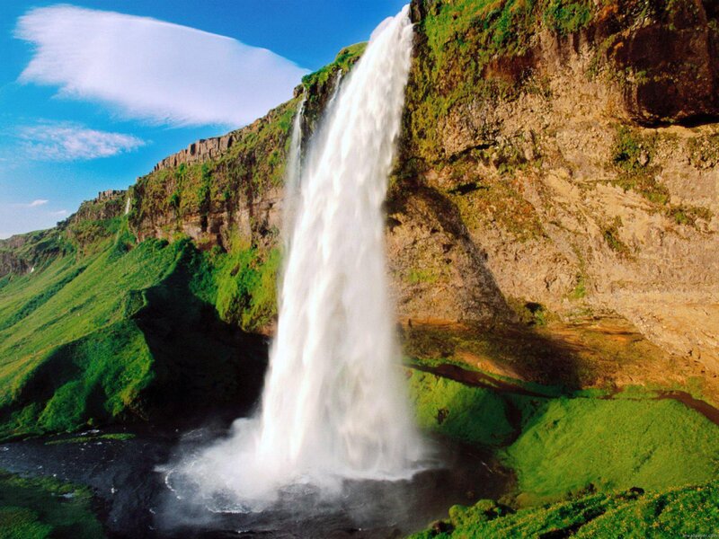Waterfall on Green Cliff — Serene