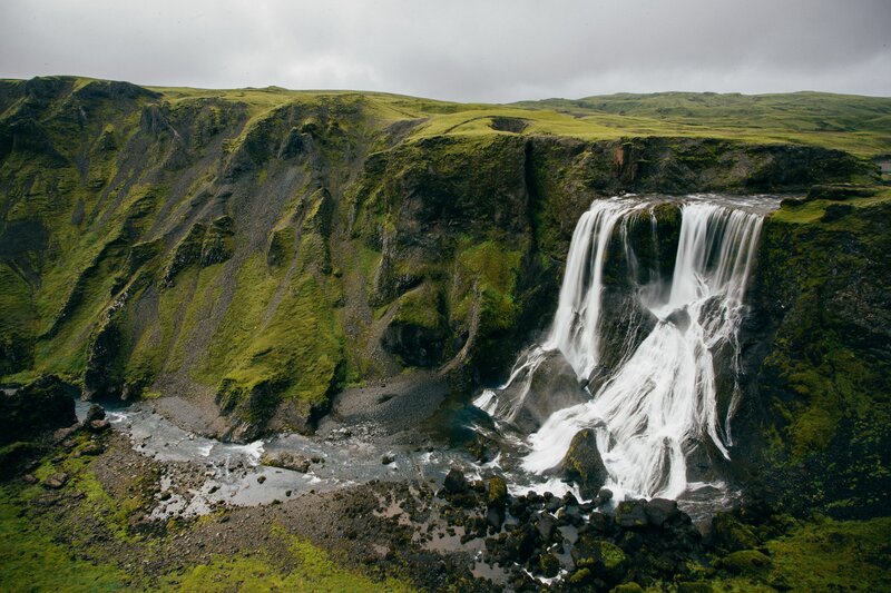 Waterfall on Green Cliffs