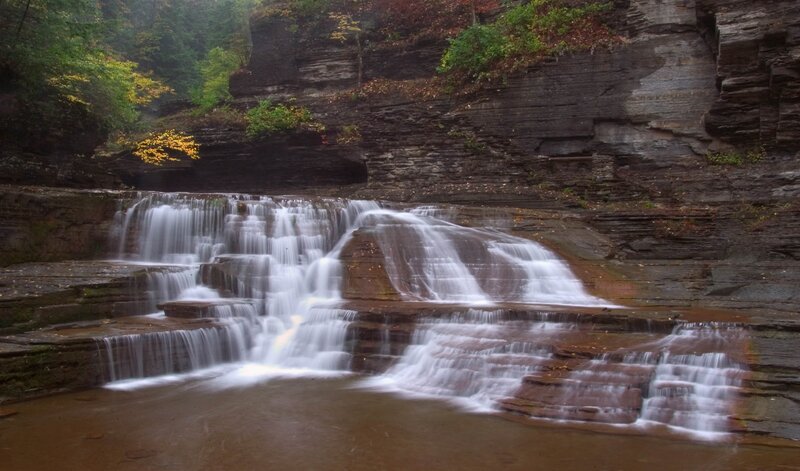 Waterfall on Layered Rocks