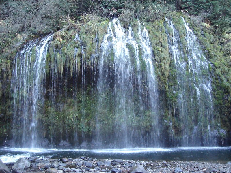 Waterfall on Mossy Cliff — Green