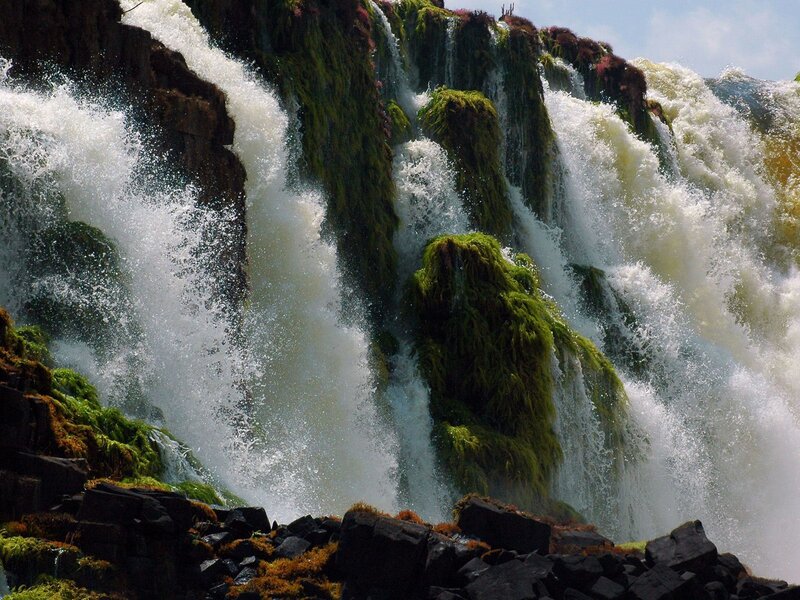 Waterfall on Mossy Rocks — Green, Dramatic