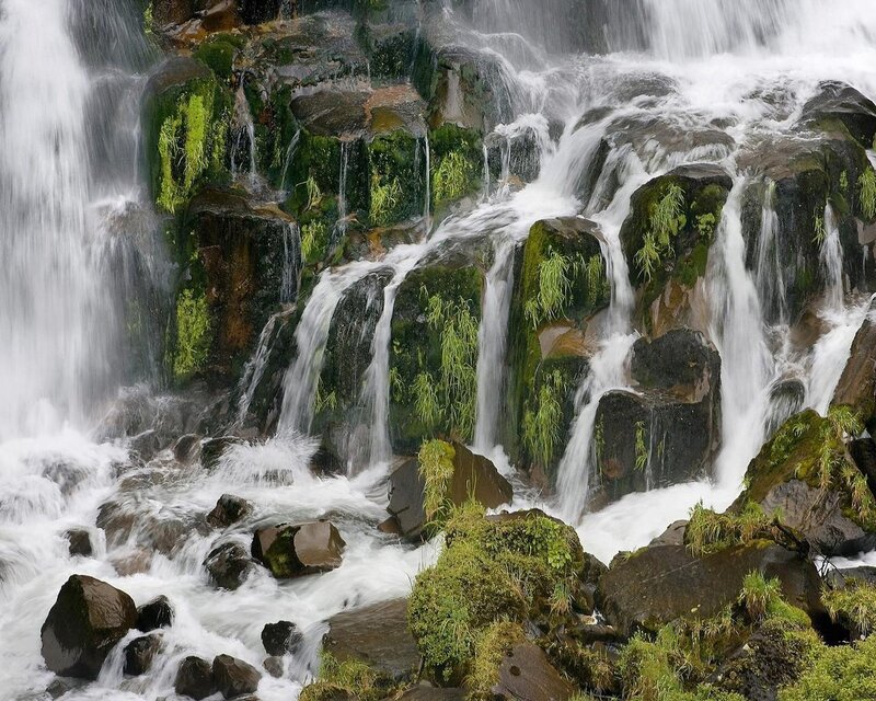 Waterfall on Mossy Rocks — Green, Dynamic
