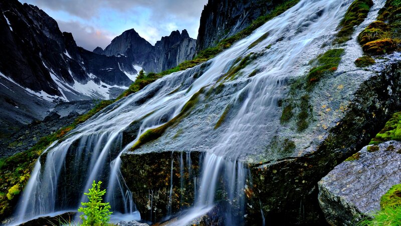 Waterfall on Mountain Slope