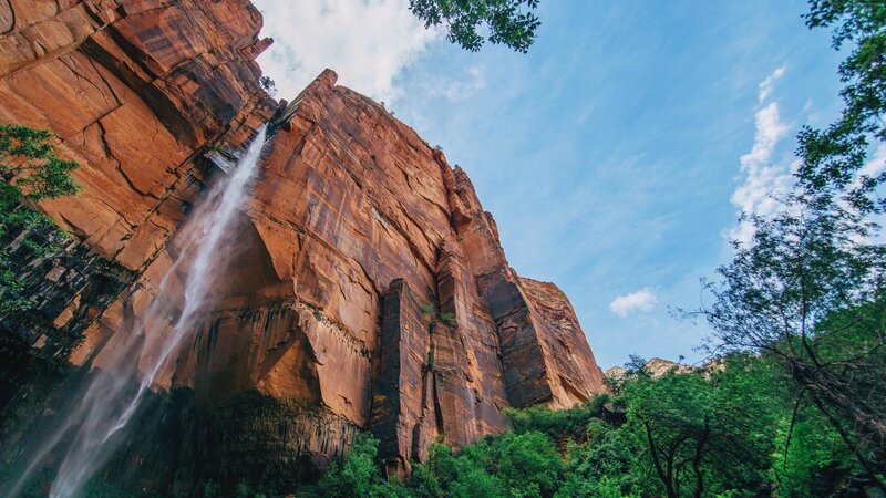Waterfall on Red Rock — Dramatic, Afternoon