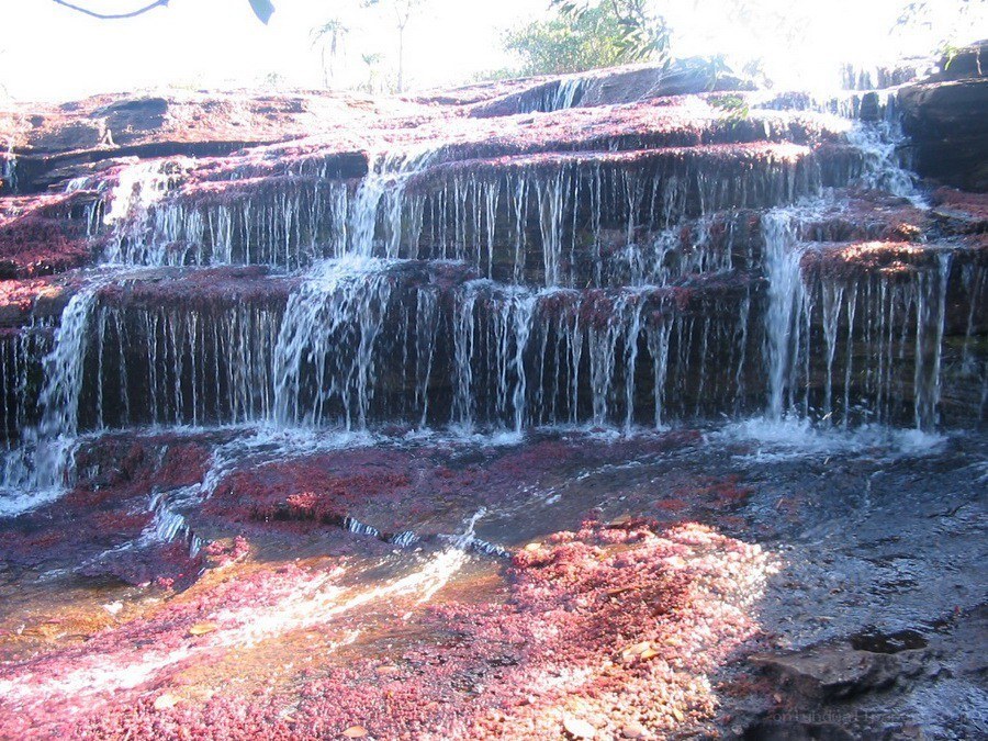 Waterfall on red rock formations
