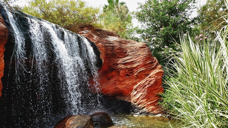 Waterfall on Red Rock — Serene, Afternoon, Photograph