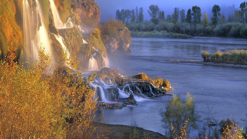 Waterfall on Riverbank — Blue
