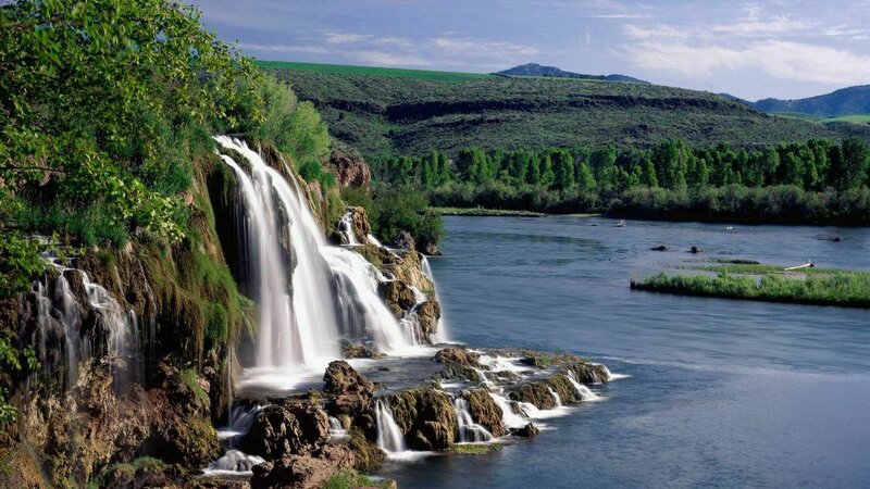 Waterfall on Riverbank — Green, Serene, Afternoon