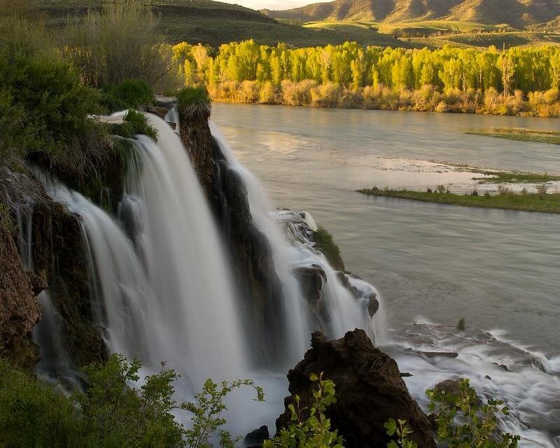 Waterfall on Riverbank — Green