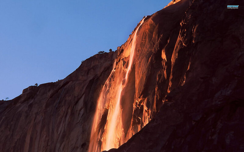 Waterfall on Rock Face — Blue, Dramatic