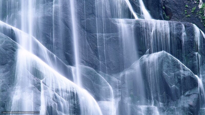 Waterfall on Rock Face — Blue, Serene, Photograph