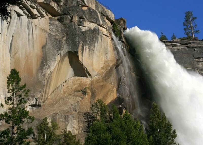 Waterfall on Rock Face — Blue