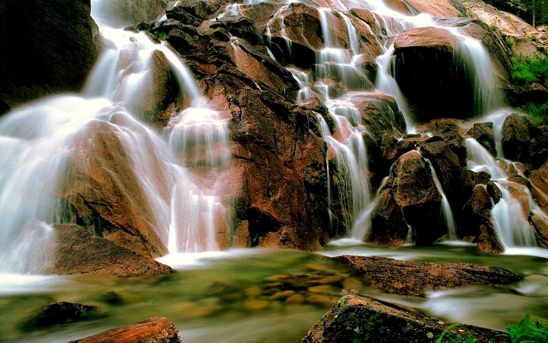 Waterfall on Rocks — Brown, Serene, Photograph, Stream