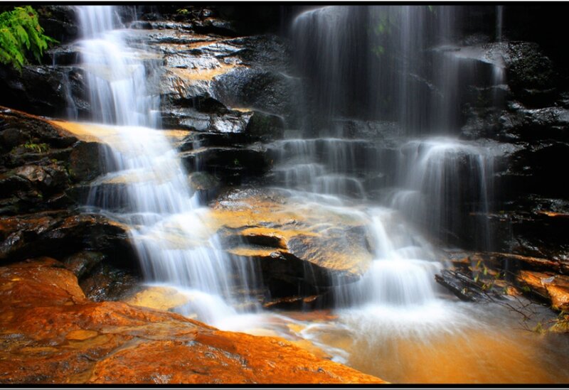 Waterfall on Rocks — Brown, Serene, Photograph