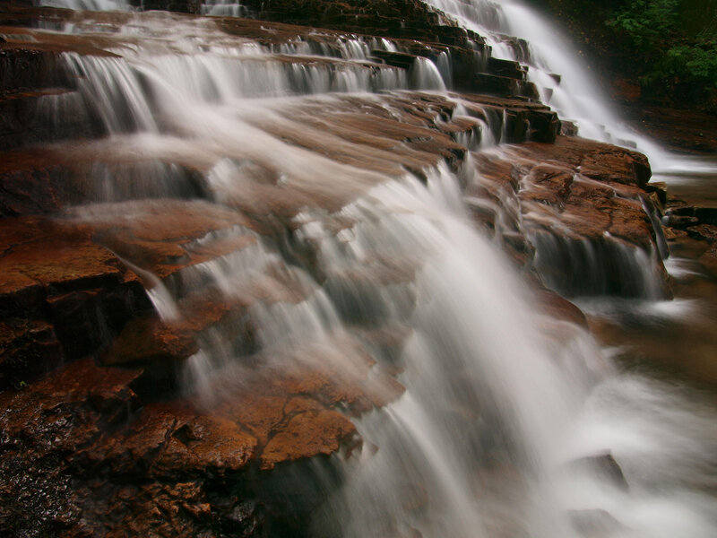 Waterfall on Rocks — Brown, Serene, Photograph, Trees