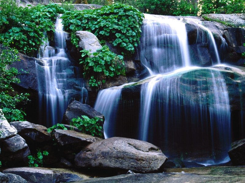 Waterfall on Rocks — Green, Serene, Afternoon