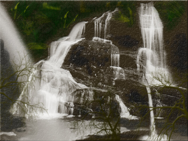 Waterfall on Rocks — Green, Serene