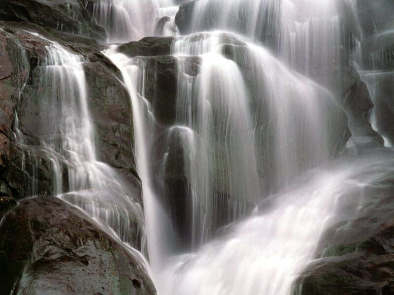 Waterfall on Rocks — White, Serene, Photograph, Water, Gray